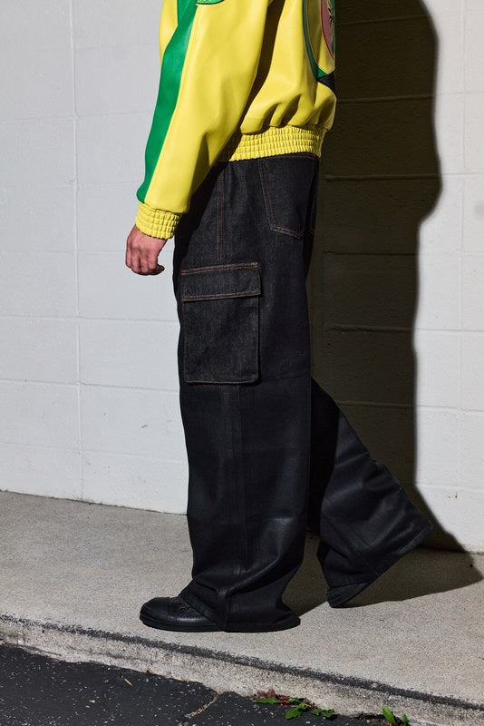 BLACK DENIM CARGOS WAX- PANTS LIMTIED